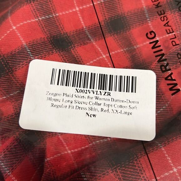 Meaneor red and black plaid button-down long sleeve collar shirt for wom… - Picture 13 of 13